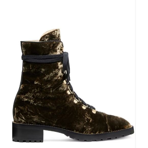 Stuart Weitzman Kolbie Chain Bootie in Taupe Cord Velvet - Picture 1 of 12
